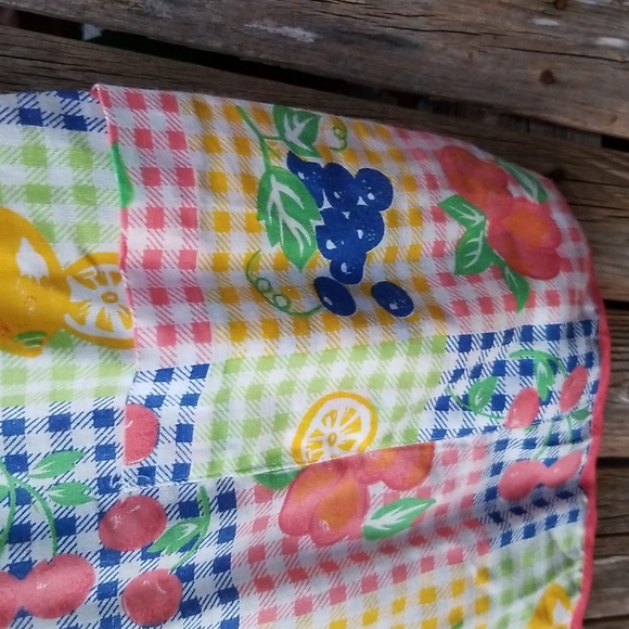 Adorable Vintage Berries Gingham Print Apron Snap Smock M - Picture 6 of 10